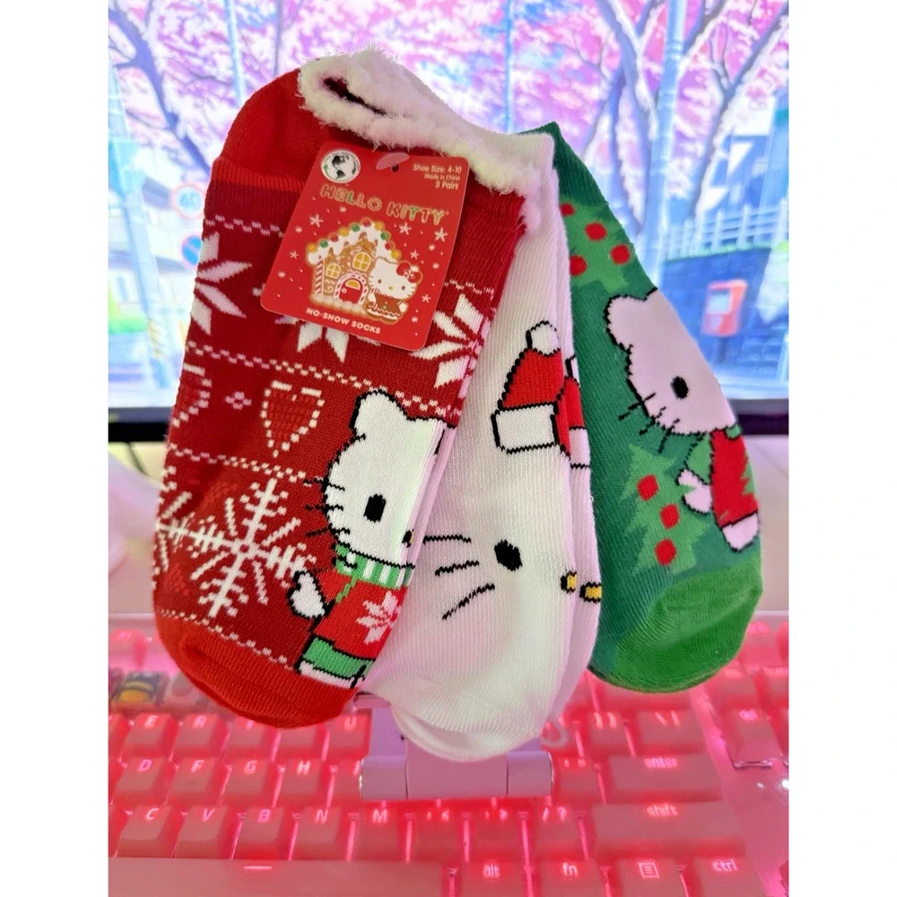 Hello Kitty Women's Christmas Holiday No Show Socks 3 Pack Pair 2024 Sanrio